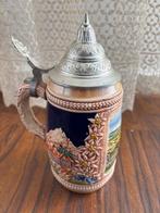 Duitse Bierpul met Tinnen Deksel - Edelweiss Motief, Antiek en Kunst, Antiek | Keramiek en Aardewerk, Ophalen of Verzenden