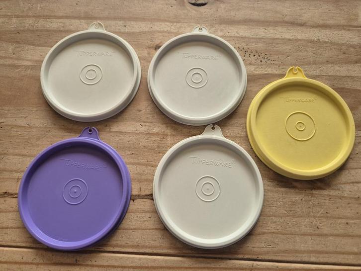 Tupperware deksels 215- rond Ø 11,5cm Paars-Geel-Crème, Huis en Inrichting, Keuken | Tupperware, Zo goed als nieuw, Overige typen