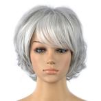Pruik kort haar grijsmix in laagjes met plukjes, Verzenden, Nieuw, Pruik of Haarverlenging