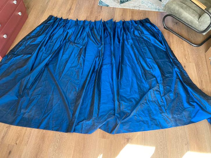 Donkerblauwe gordijnen, geplooid, 360 cm breed, Huis en Inrichting, Stoffering | Gordijnen en Lamellen, Zo goed als nieuw, 150 tot 200 cm