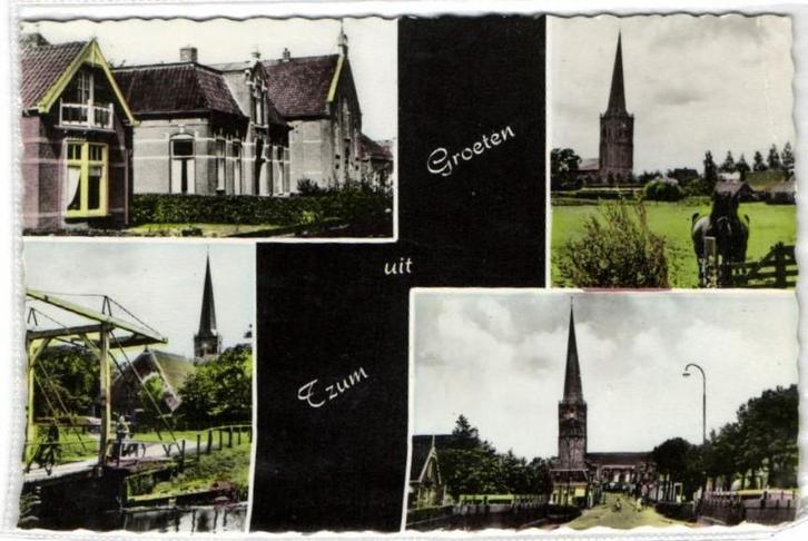 Groeten uit Tzum - 4 afb dorpsgez. - ongelopen, Verzamelen, Ansichtkaarten | Nederland, Ongelopen, Noord-Brabant, Voor 1920, Ophalen of Verzenden