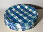 Groen blauw geruite dinerborden 8x Network Grindley, Ophalen of Verzenden, Zo goed als nieuw, Bord(en), Overige stijlen