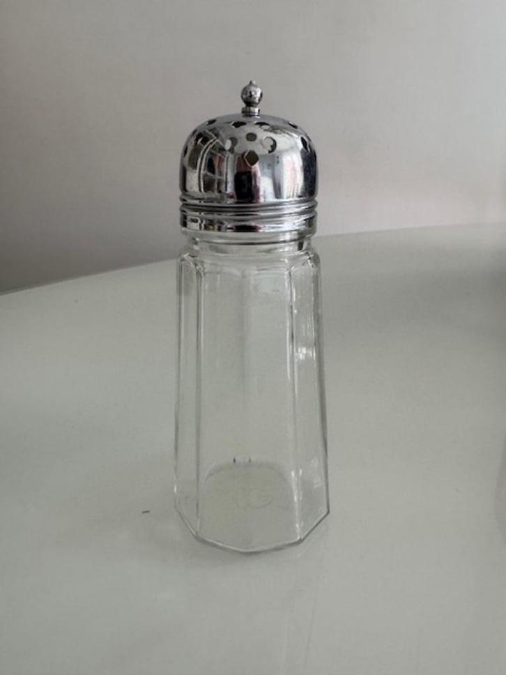 oude cacao strooier met zilverkleurige dop., Antiek en Kunst, Antiek | Glas en Kristal, Ophalen of Verzenden