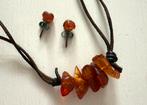Ketting en oorbellen met barnsteen, Gebruikt, Bruin, Ophalen of Verzenden, Steen of Mineraal