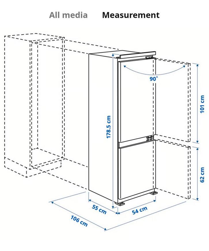 Ikea Inbouw Koel-Vriescombinatie - Zeer Goed!, Witgoed en Apparatuur, Koelkasten en IJskasten, Zo goed als nieuw, Met vriesvak