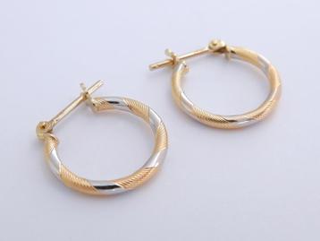Kleine 18 karaat Gouden Bicolor Creool Oorbellen Oorringen beschikbaar voor biedingen