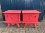 Twee brocante kusrode/roze nachtkastjes, Huis en Inrichting, Ophalen, Zo goed als nieuw, Hout, 45 tot 65 cm