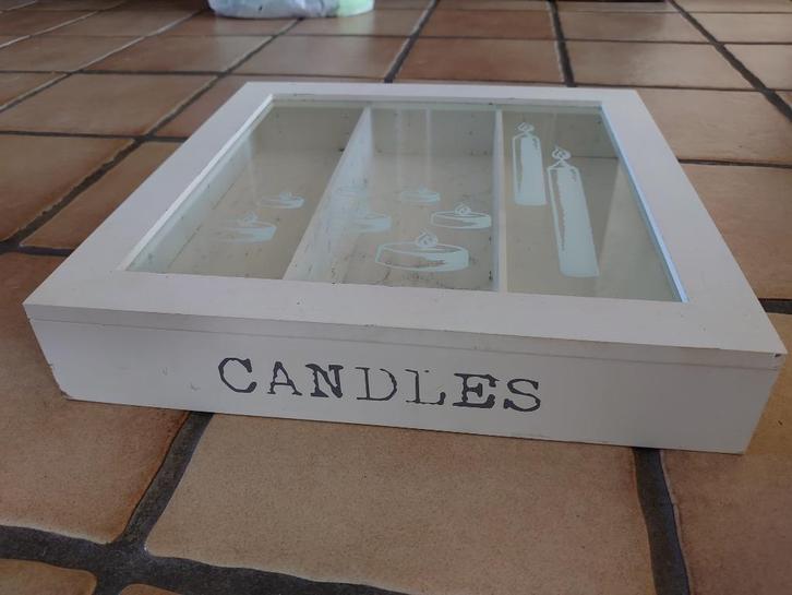 Opbergkistje wit kaarsen waxinelichtjes, hout glas, Huis en Inrichting, Woonaccessoires | Kisten, Zo goed als nieuw, Minder dan 50 cm