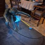 Bronzen tafel met glazen blad en vrouwelijk figuur, Gebruikt, Glas, Modern, Minder dan 50 cm