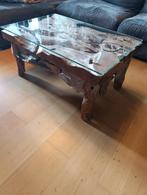 Houten Salon Tafel met Glazen Blad, Huis en Inrichting, Tafels | Salontafels, Ophalen, 100 tot 150 cm, Glas, Rustiek