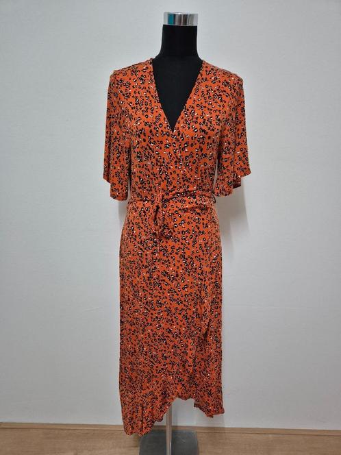 J519 - Oranje-zwart Miss Etam jurkje maat L (1), Kleding | Dames, Jurken, Zo goed als nieuw, Zwart, Boven de knie, Ophalen of Verzenden