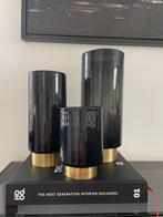 Set 3 glazen design vazen met gouden voet S|P Collection, Zwart, Ophalen of Verzenden, Minder dan 50 cm, Glas