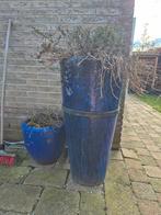 Blauwe grote bloempotten, Ophalen, Steen, Gebruikt, Rond