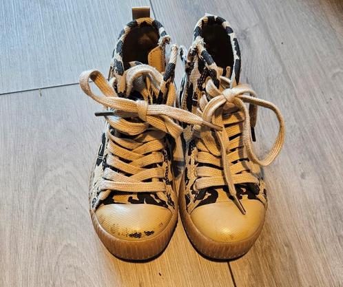 Halfhoge sneakers met veters en rits, panterpatroon, maat 28, Kinderen en Baby's, Kinderkleding | Schoenen en Sokken, Zo goed als nieuw