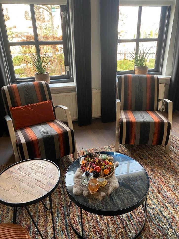 Twee stijlvolle fauteuils, Huis en Inrichting, Fauteuils, Gebruikt, Metaal, 50 tot 75 cm, 75 tot 100 cm, Ophalen