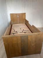 Steigerhouten bed., Ophalen, 85 tot 100 cm, Zo goed als nieuw, Matras