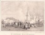Rusland De Hooimarkt te St. Petersburg ca. 1840, Antiek en Kunst, Kunst | Etsen en Gravures, Ophalen of Verzenden