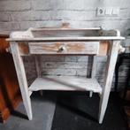 Oude wastafel hout whitewash tafeltje met lade sidetable, Antiek en Kunst, Curiosa en Brocante, Ophalen