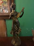Antiek bronzen beeld - S.Ullmann Vrouw met mandoline - 45cm, Ophalen of Verzenden, Gebruikt