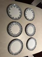 6 Zwart Wit Borden met Patroon, Huis en Inrichting, Keuken | Servies, Keramiek, Nieuw, Ophalen of Verzenden, Bord(en)