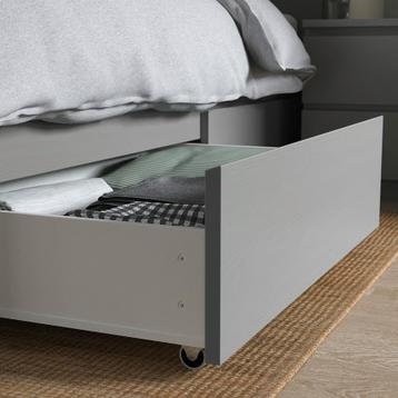 2 x Ikea bed Malm grijs 90x200 met lades - afbeelding 3
