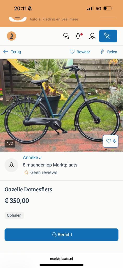 Damesfiets Gazelle, Fietsen en Brommers, Fietsen | Dames | Damesfietsen, Zo goed als nieuw, Gazelle, 56 cm of meer, Ophalen