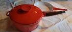 Vintage rode braadpan en koekenpan set, Minder dan 50 cm, Gebruikt, Ophalen of Verzenden, Minder dan 100 cm