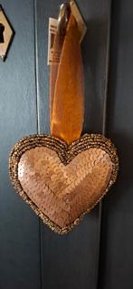 Donkerbruin hart hanger voor de kerstboom met pailletten, Ophalen of Verzenden, Nieuw