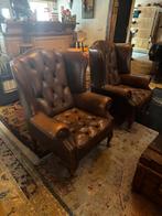 Fauteuil leer (2 stuks), Huis en Inrichting, Ophalen, Gebruikt, Chesterfield, 50 tot 75 cm