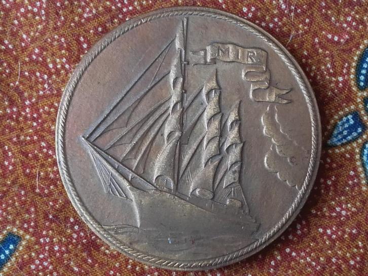 Mooie oude bronzen penning uit Rusland met een zeilschip., Antiek en Kunst, Antiek | Koper en Brons, Brons, Ophalen of Verzenden