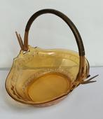 Vintage glazen mandje, Ophalen of Verzenden, Zo goed als nieuw, Ovaal, Riet