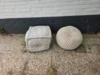 Set van 2 Poefs - Gebreid & Patroon, Huis en Inrichting, Banken | Voetenbanken en Poefen, Minder dan 50 cm, Gebruikt, Rond, Ophalen of Verzenden