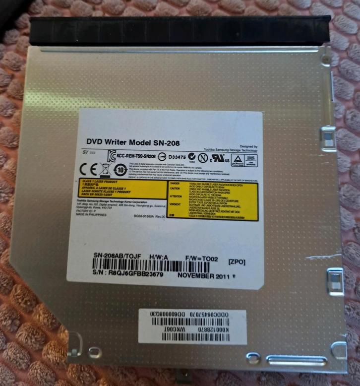 Original Toshiba Samsung SN-208 Laptop DVD Writer Optical Dr, Computers en Software, Optische drives, Nieuw, Intern, Windows, Dvd