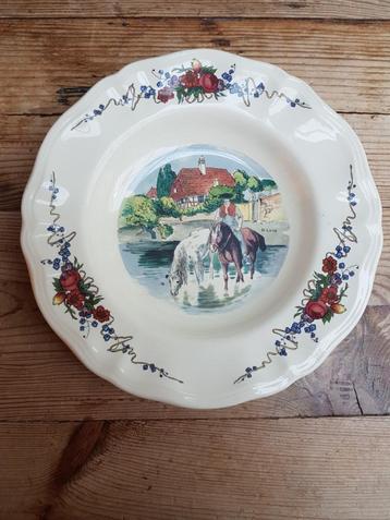 Frans soep bord, paarden, Sarreguemines Obernai, 23,4 cm