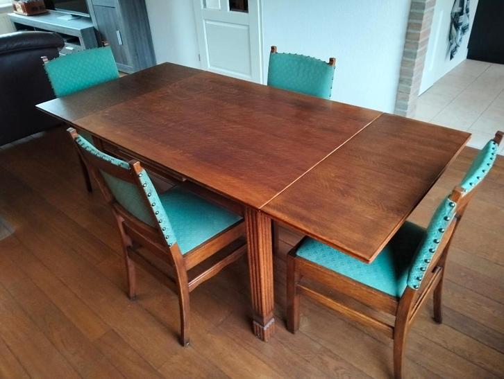Eetkamertafel met 4 stoelen, Antiek en Kunst, Antiek | Meubels | Tafels, Ophalen