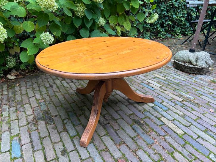 Houten Salontafel Rond, Huis en Inrichting, Tafels | Salontafels, Gebruikt, Minder dan 50 cm, 50 tot 100 cm, Rond, Grenenhout