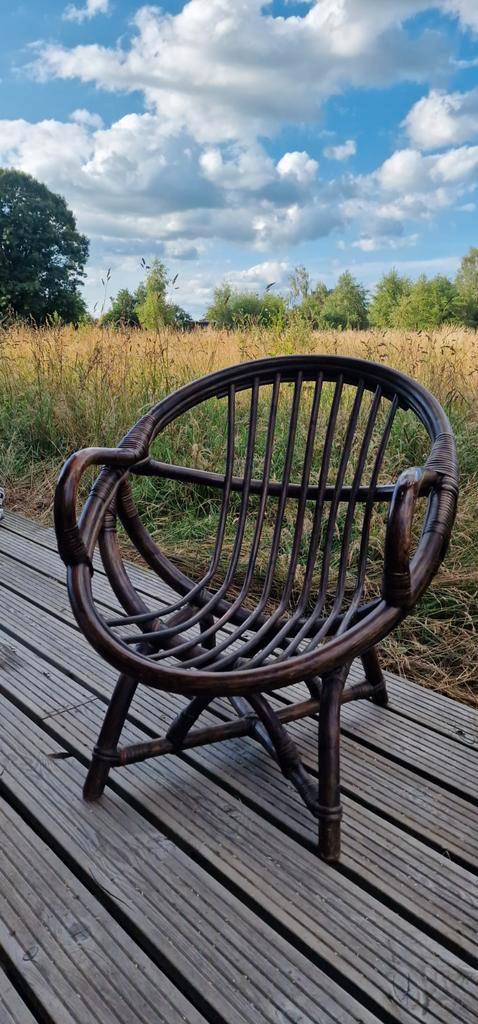 Vintage kuipstoel - rotan - incl. kussen, Huis en Inrichting, Stoelen, Gebruikt, Eén, Hout, Riet of Rotan, Bruin, Ophalen