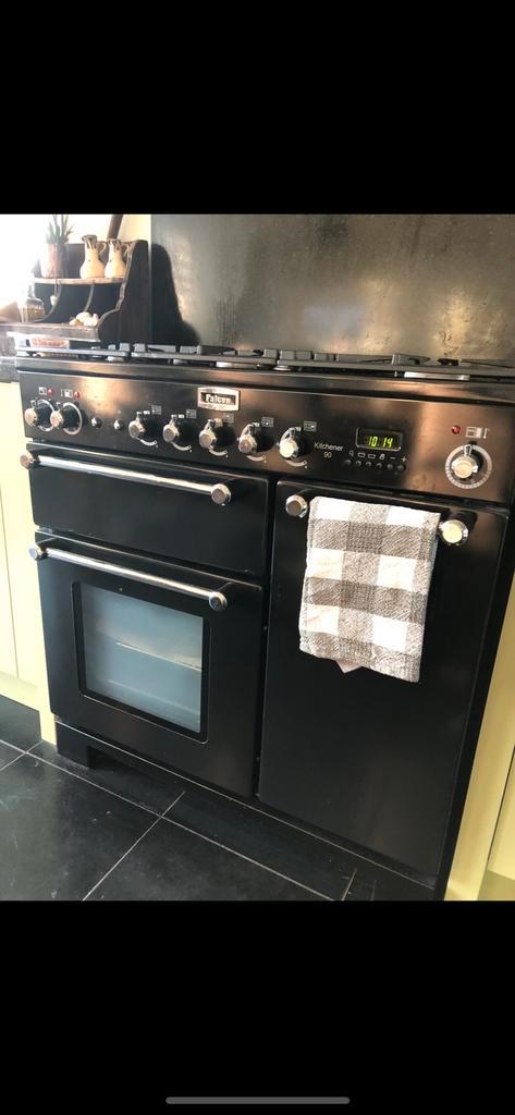 Falcon dual fuel 90 black/chrome, Witgoed en Apparatuur, Fornuizen, Gebruikt, Vrijstaand, Gas, 5 kookzones of meer, 90 tot 95 cm