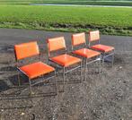 4x Vintage oranje Stoelen - (Skai / chroom / Design), Huis en Inrichting, Stoelen, Ophalen, Zo goed als nieuw, Overige kleuren