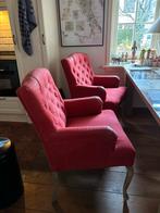 2 Gebruikte Eetkamerstoelen - Rode Bekleding, Huis en Inrichting, Stoelen, Ophalen, Gebruikt, Rood, Stof