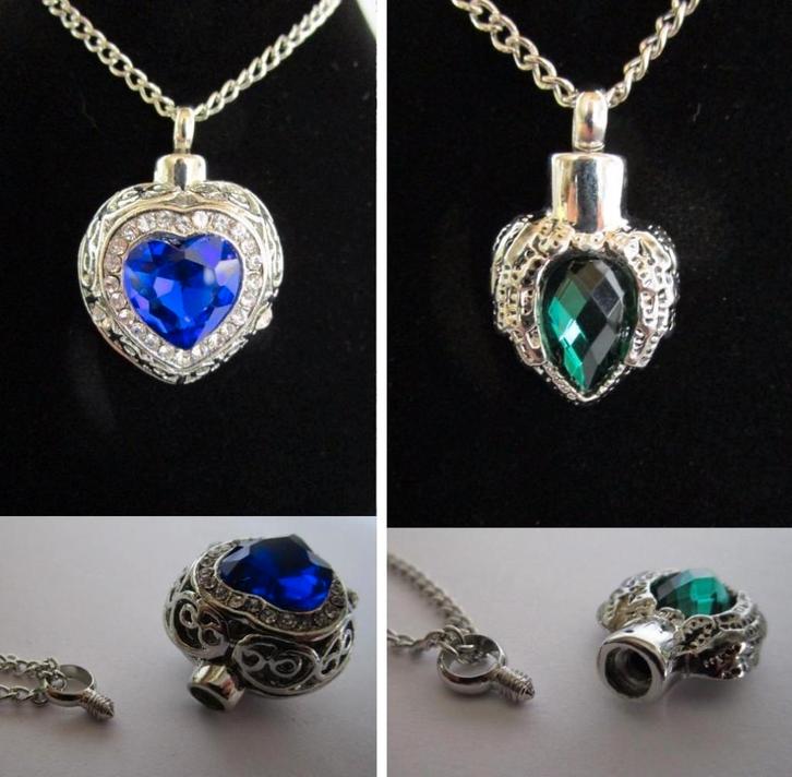 Urn Ketting- Crematie As Ketting- Hart Blauw & Groen- Nieuw, Sieraden, Tassen en Uiterlijk, Kettingen, Nieuw, Overige materialen