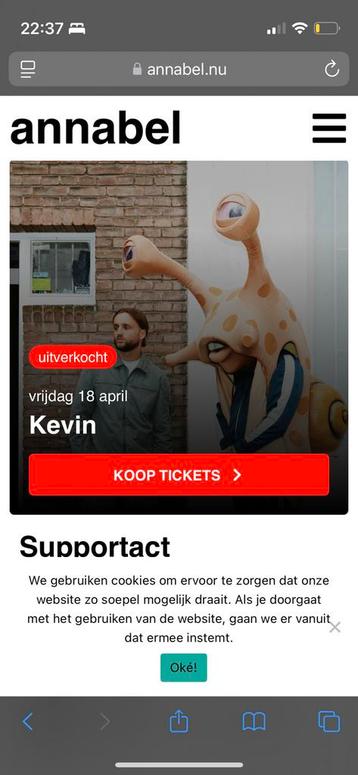 1 ticker voor kevin in annabele beschikbaar voor biedingen