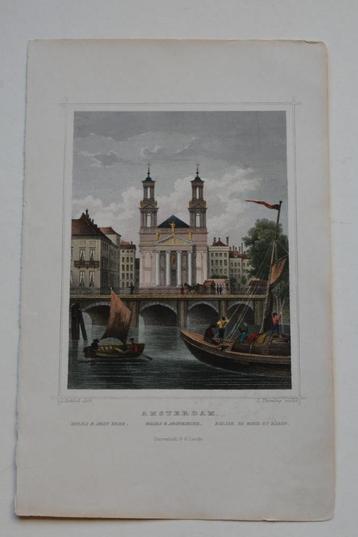 AMSTERDAM WATERLOOPLEIN MOSES & ARON KERK GRAVURE 1858 G24 beschikbaar voor biedingen