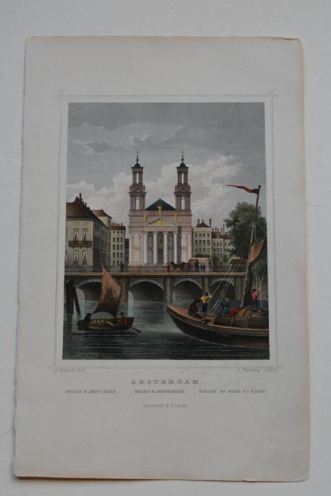 AMSTERDAM WATERLOOPLEIN MOSES & ARON KERK GRAVURE 1858 G24, Antiek en Kunst, Kunst | Etsen en Gravures, Verzenden