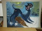 Jan Nieuwenhuys "Kat op het dak " '49 Olieverf op karton, Verzenden