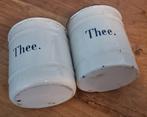 2x oude Emaille bussen voor thee, Ophalen, Gebruikt
