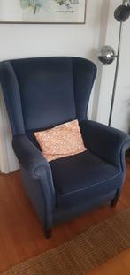 Comfortabele oorfauteuil blauw, Huis en Inrichting, Fauteuils, Hout, Gebruikt, Klassiek, 75 tot 100 cm