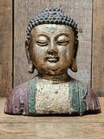 Zeldzaam oud oosters ijzeren verguld Boeddha buste, Ophalen of Verzenden