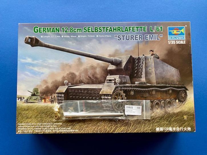 Trumpeter	350	German 12.8cm "Sturer Emil incl rb loop 1/35, Hobby en Vrije tijd, Modelbouw | Auto's en Voertuigen, Nieuw, 1:32 tot 1:50