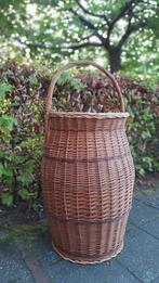 Grote rieten rotan gevlochten mand, korf met hengsel, Gebruikt, Mand, Vintage, Rond